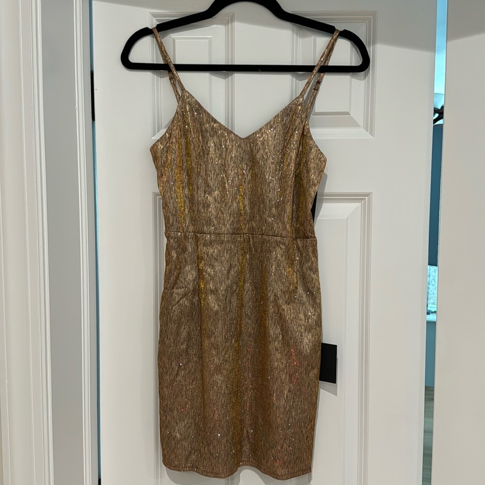 Lulus Rose Gold Shiny Bodycon Mini Dress Sz Small